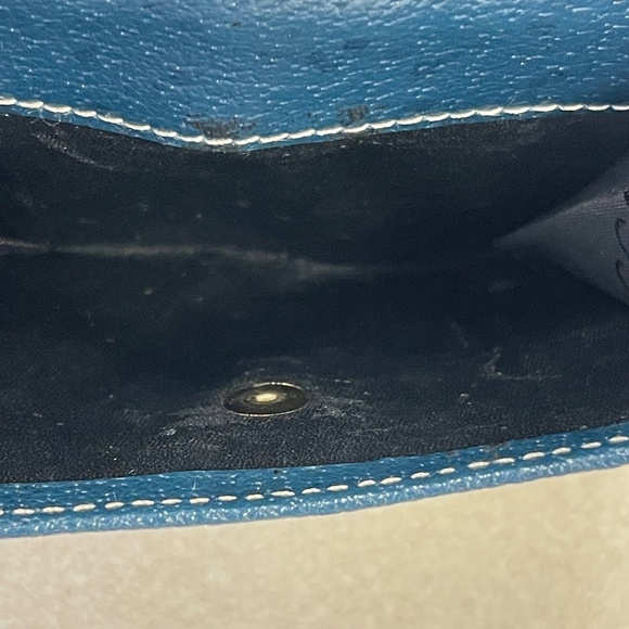 Gucci Horsebit Brown Canvas Buckle Compact Wallet w/ Navy Leather Trim- Preowned - Picture 8 of 14